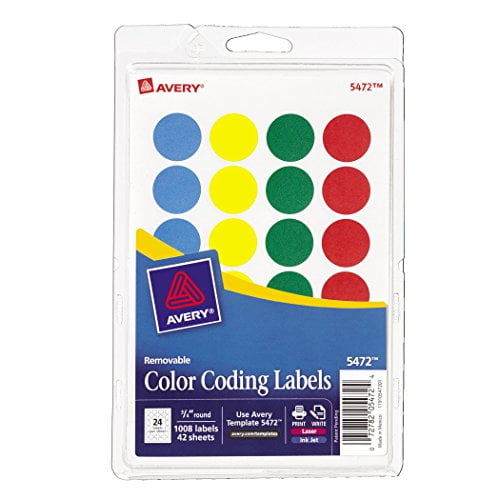 Pack of 1008 Avery 5472 Removable Print or Write Color Coding Labels 0.75 Inches Round Pack of 1008 Avery 5472 Removable Print or Write Color Coding Labels 0.75 Inches Round